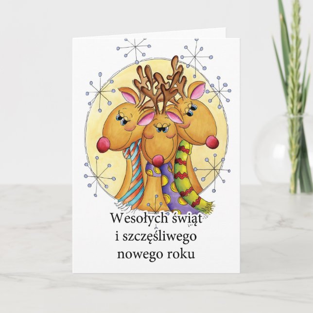 Polish Christmas Card - Reindeer - Wesołych świąt (Front)