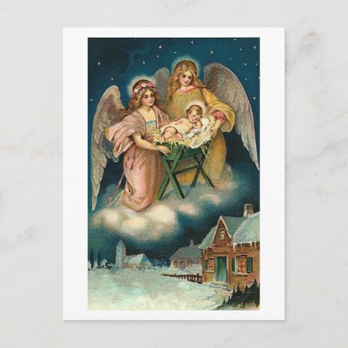 POLISH CHRISTMAS CARD WITH ANGELS AND BABY JESUS