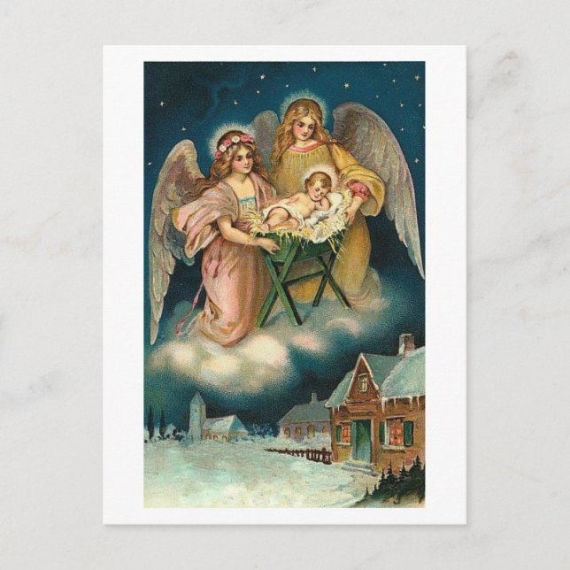 POLISH CHRISTMAS CARD WITH ANGELS AND BABY JESUS (Front)