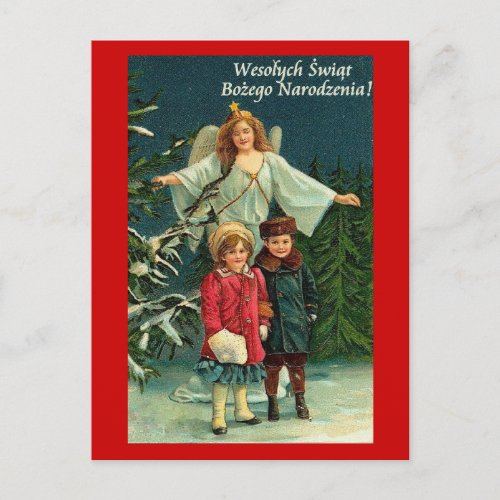 POLISH CHRISTMAS CARD WITH ANGELS and CHILDREN