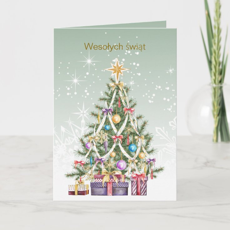 Polish Christmas - colorful tree with presents Holiday Card | Zazzle