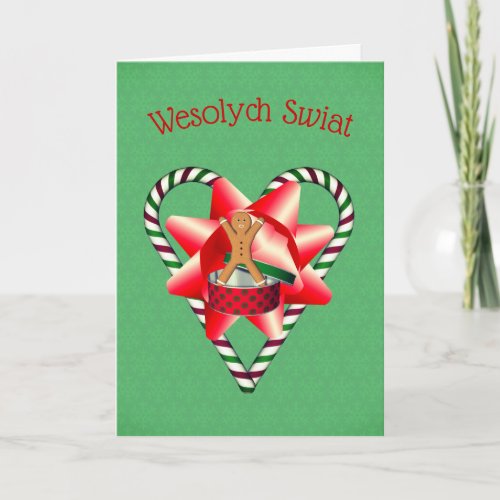 Polish Christmas Greeting Candy Cane Bow Holiday Card