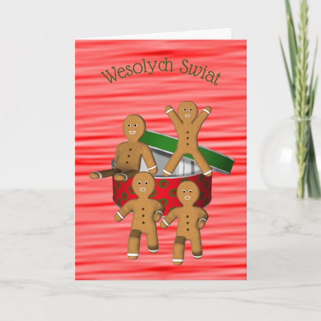 Polish Christmas Greeting Cute Gingerbread Men Holiday Card (Front)
