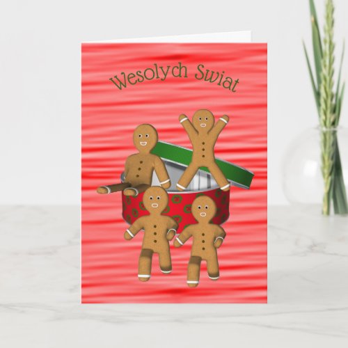 Polish Christmas Greeting Cute Gingerbread Men Holiday Card