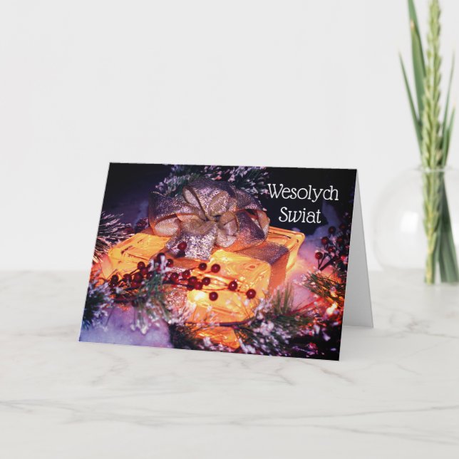 Polish Christmas Greeting Elegant Gift With Bow Holiday Card (Front)
