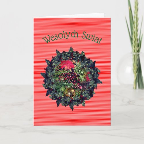 Polish Christmas Greeting Evergreens Wreath Holiday Card