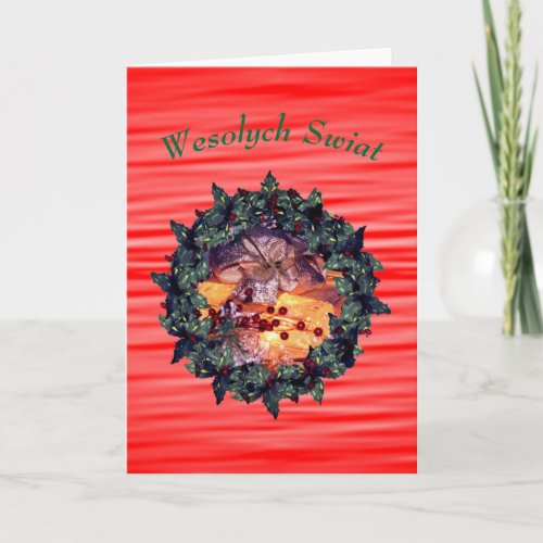 Polish Christmas Greeting Gift Bow Berries Holiday Card