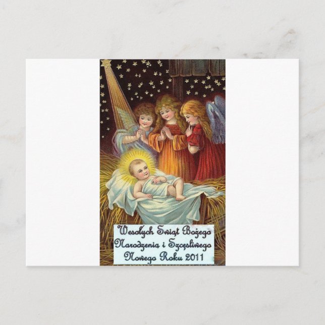 POLISH CHRISTMAS ITEMS WESOLYCH SWIAT HOLIDAY POSTCARD (Front)