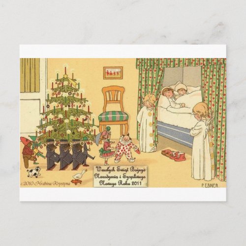 POLISH CHRISTMAS ITEMS WESOLYCH SWIAT HOLIDAY POSTCARD