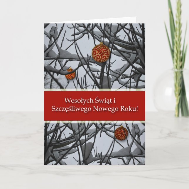 Polish Christmas, Ornaments in Snow Holiday Card (Front)