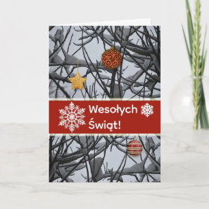 Polish Christmas Ornaments on Snowy Branches Holiday Card