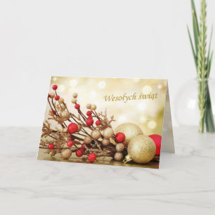 Polish Christmas - red and gold baubles Holiday Card