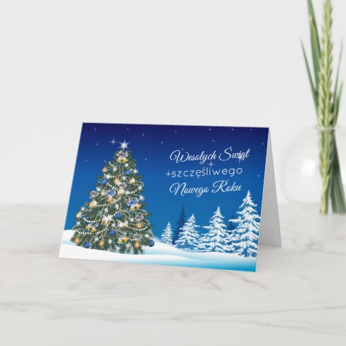 Polish Christmas Tree Baubles Holiday Card