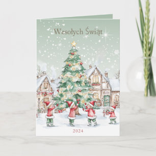 Polish Christmas Tree Snowy Houses Holiday Card