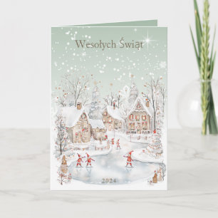 Polish Christmas Winter Snowy Houses Holiday Card