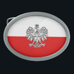 Polish Coat of arms Oval Belt Buckle<br><div class="desc">Polish eagle on polished flag modern pattern</div>