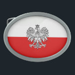 Polish Coat of arms Oval Belt Buckle<br><div class="desc">Polish eagle on polished flag modern pattern</div>