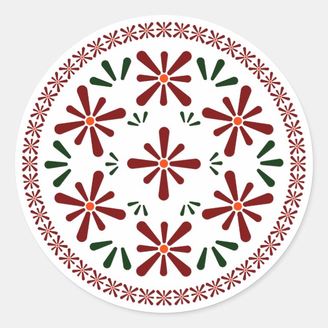 Polish design flowers classic round sticker (Front)