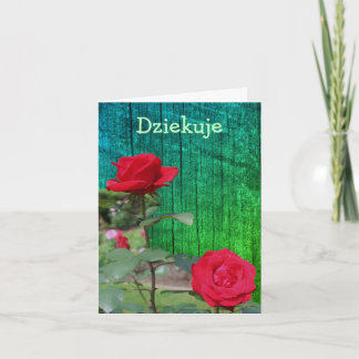 Polish Dziekuje Thank You Card Red Roses