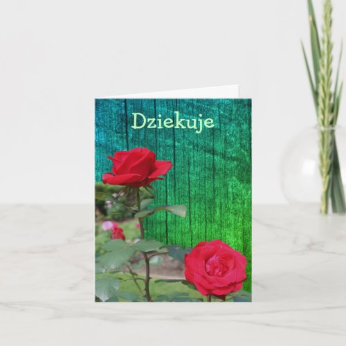 Polish Dziekuje Thank You Card Red Roses
