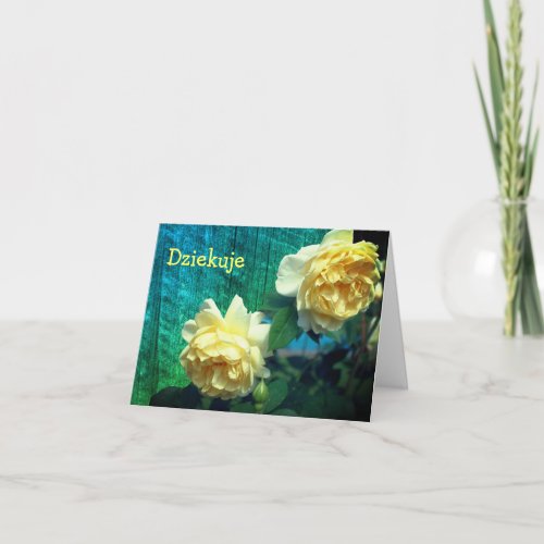 Polish Dziekuje Thank You Card Yellow Roses