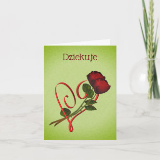 Polish Dziekuje Thank You Red Roses Heart Card
