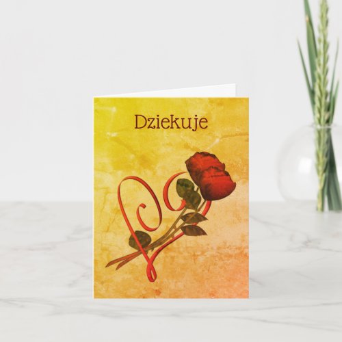 Polish Dziekuje Thank You Red Roses Heart Card