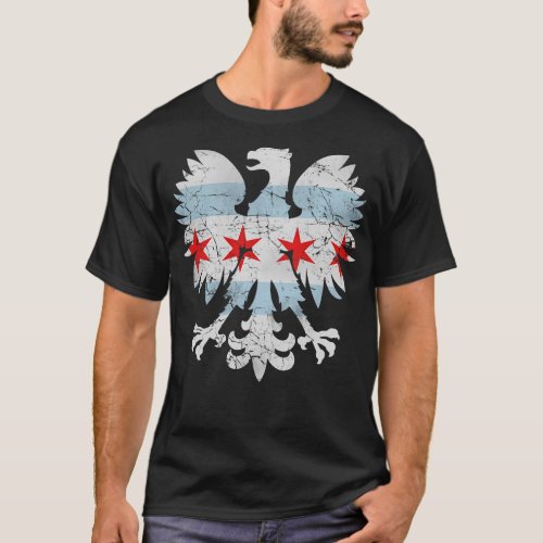 Polish Eagle Chicago Flag T_Shirt