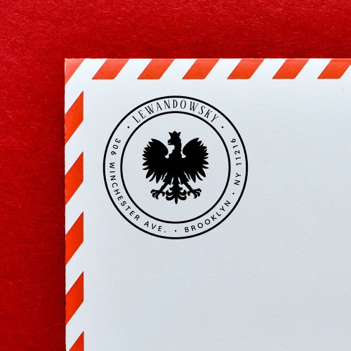 Polish  Eagle Family Name Patriotic Return Address Rubber Stamp