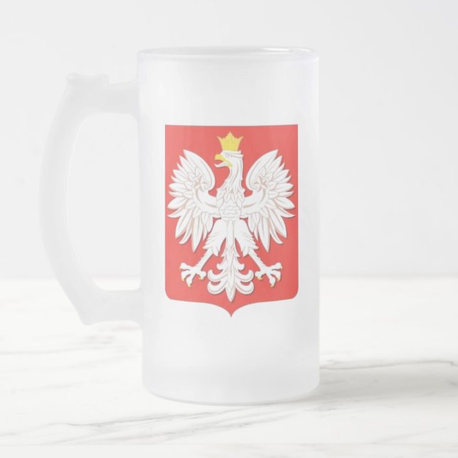 POLISH EAGLE FROSTED GLASS BEER MUG (Left)