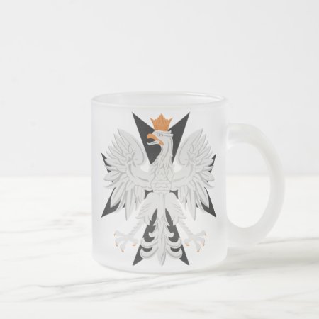 Polish Eagle Maltese Cross Frosted Glass Coffee Mug