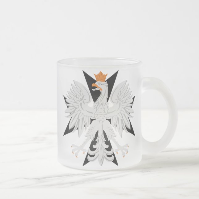 Polish Eagle Maltese Cross Frosted Glass Coffee Mug (Right)