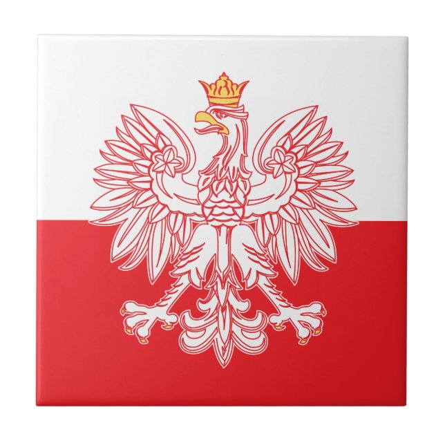 Polish Eagle Outlined In Red Ceramic Tile (Front)