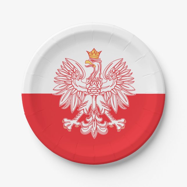 Polish Eagle Outlined In Red Paper Plates (Front)