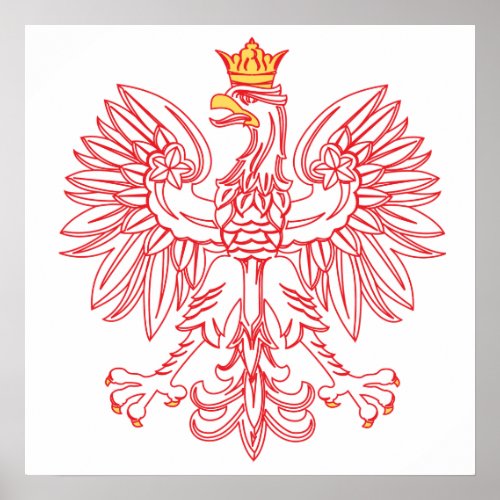 Polish Eagle Outlined In Red Poster
