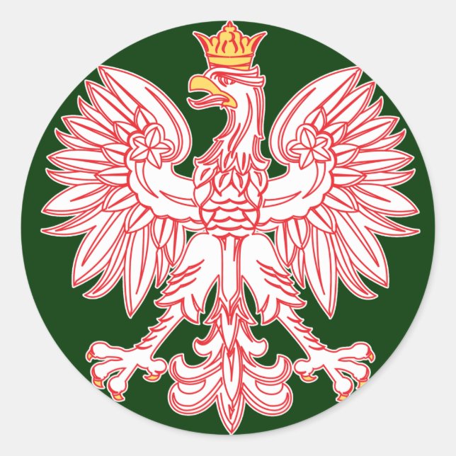 Polish Eagle Outlined In Red Round Sticker (Front)