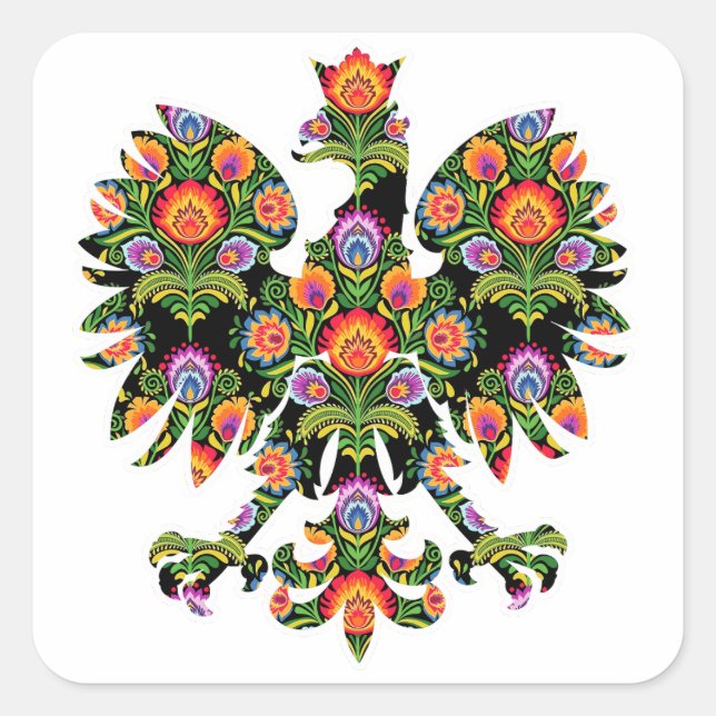 Polish Eagle Poland Wycinanki Emblem, Polish Folk Square Sticker (Front)