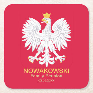 Polish Eagle 🦅 Polski Poland Crest Reunion Square Paper Coaster