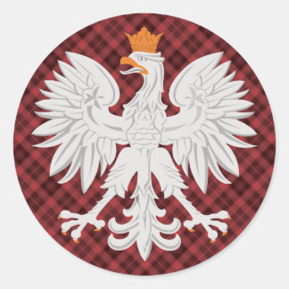 Polish Eagle Red Plaid Classic Round Sticker