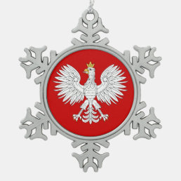 Polish Eagle Snowflake Pewter Christmas Ornament