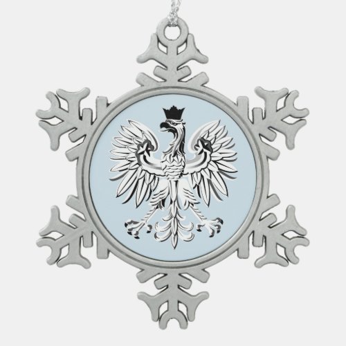 Polish eagle snowflake pewter christmas ornament