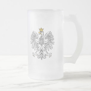 Polish Eagle With Gold Crown Frosted Glass Beer Mug