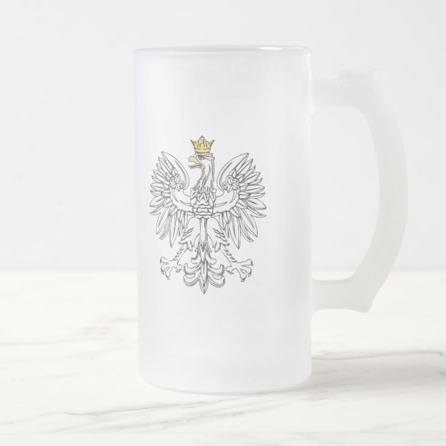 Polish Eagle With Gold Crown Frosted Glass Beer Mug (Right)