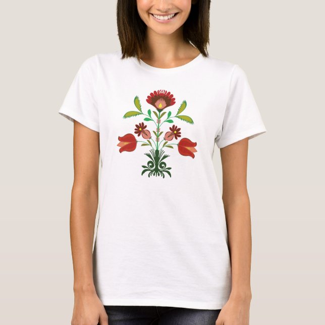 Polish Embroidery  Flowers Pattern, T-shirt (Front)