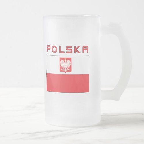 Polish Falcon Flag With Polska Frosted Glass Beer Mug
