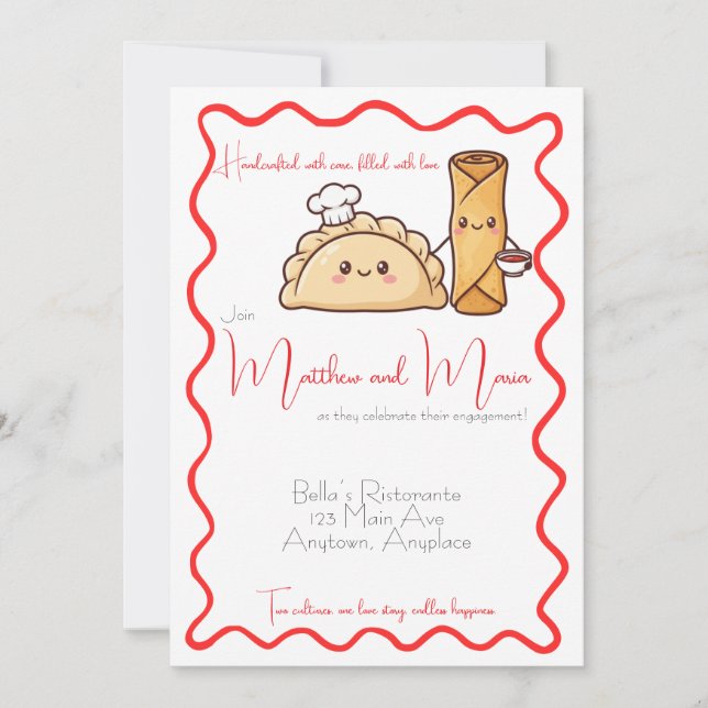 Polish Filipino Pierogi and Lumpia Food Engagement Invitation (Front)