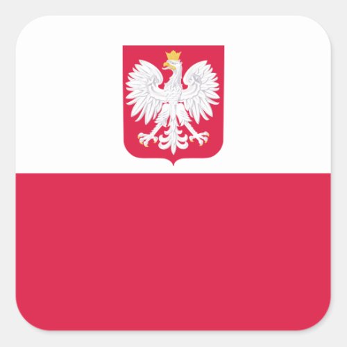 Polish Flag  Coat of Arms Flag of Poland Square Sticker