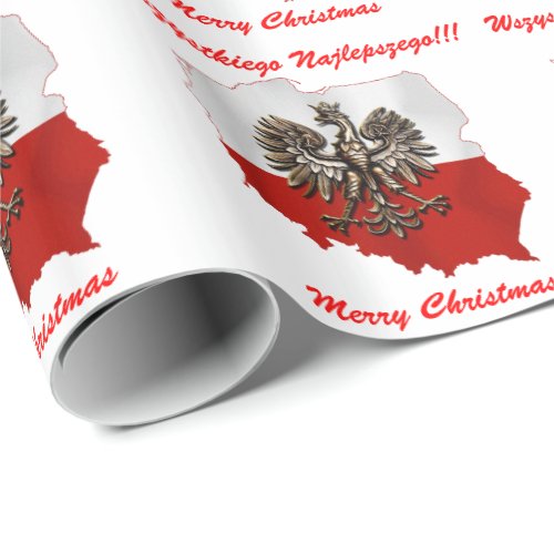 Polish Flag colors  map with Eagle Christmas Wrap Wrapping Paper