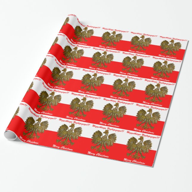 Polish Flag colors with Eagle Christmas Wrap Wrapping Paper (Unrolled)