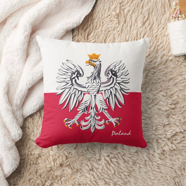 Polish flag & Eagle, Poland fashion travel /sports Throw Pillow (Blanket)